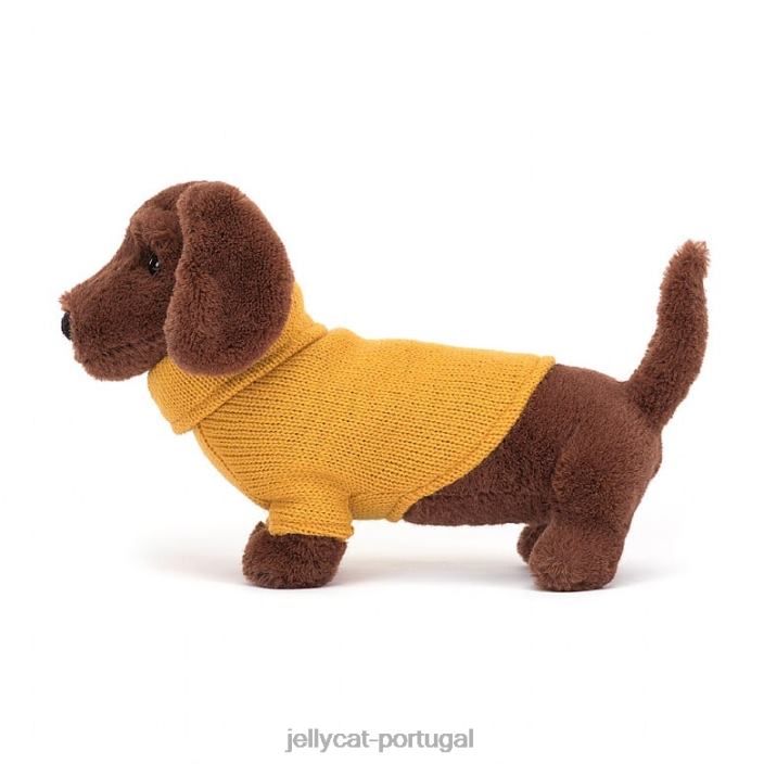 suéter salsicha cachorro amarelo marrom Jellycat 00FBB210 brinquedo