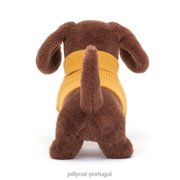 suéter salsicha cachorro amarelo marrom Jellycat 00FBB210 brinquedo