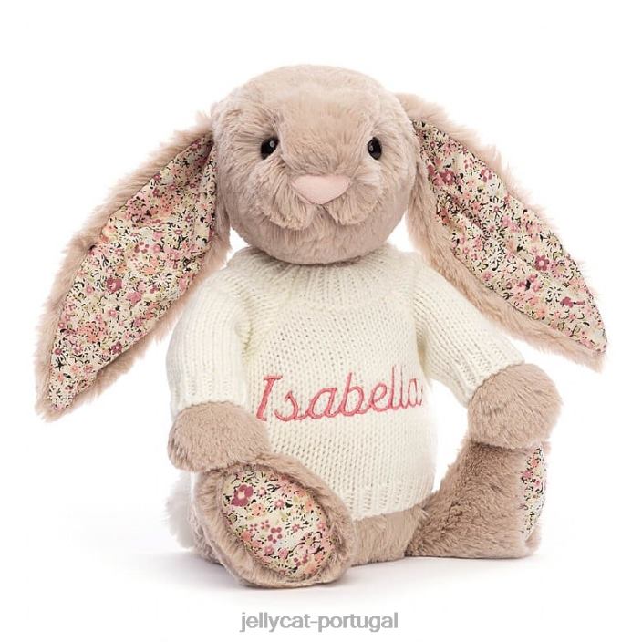Flor Bea Bunny com suéter creme personalizado bege Jellycat 00FBB160 brinquedo