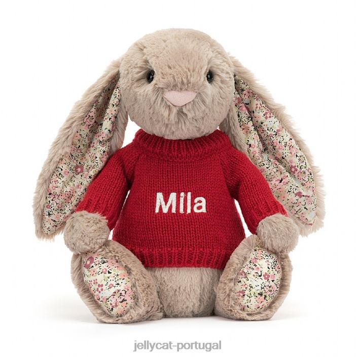 Flor Bea Bunny com suéter vermelho personalizado bege Jellycat 00FBB334 brinquedo