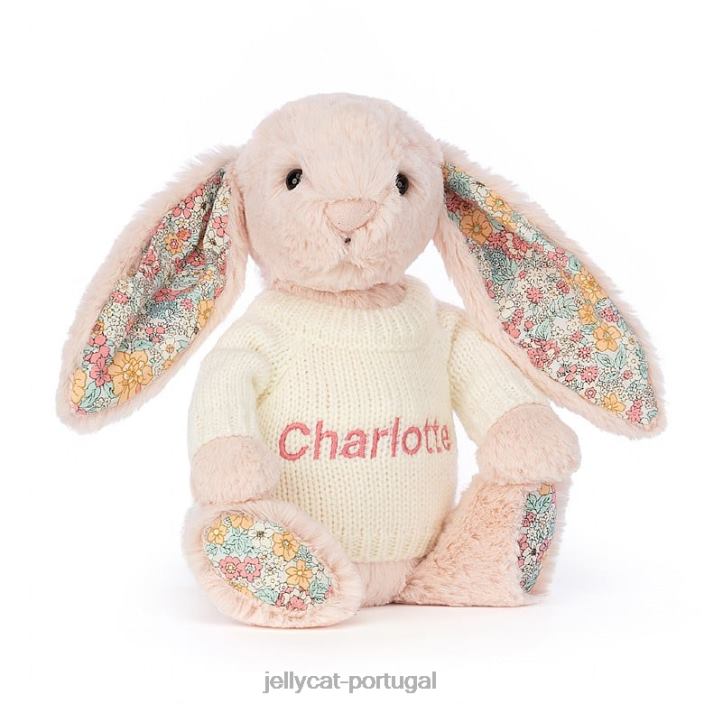 coelhinho blush florido com suéter creme pêssego personalizado Jellycat 00FBB221 brinquedo
