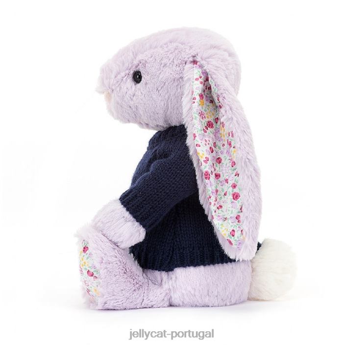 coelhinho flor de jasmim com suéter azul marinho personalizado roxo Jellycat 00FBB472 brinquedo