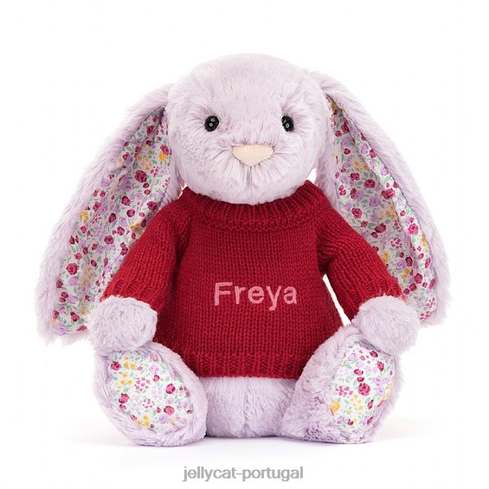 coelhinho flor jasmim com suéter vermelho roxo personalizado Jellycat 00FBB399 brinquedo