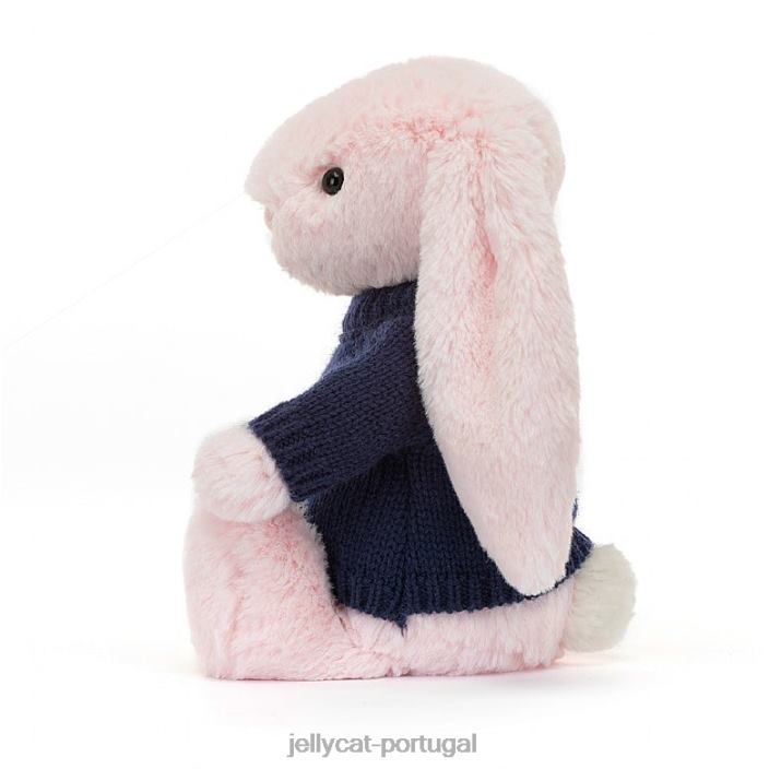 coelhinho rosa tímido com suéter azul marinho personalizado rosa bebê Jellycat 00FBB398 brinquedo