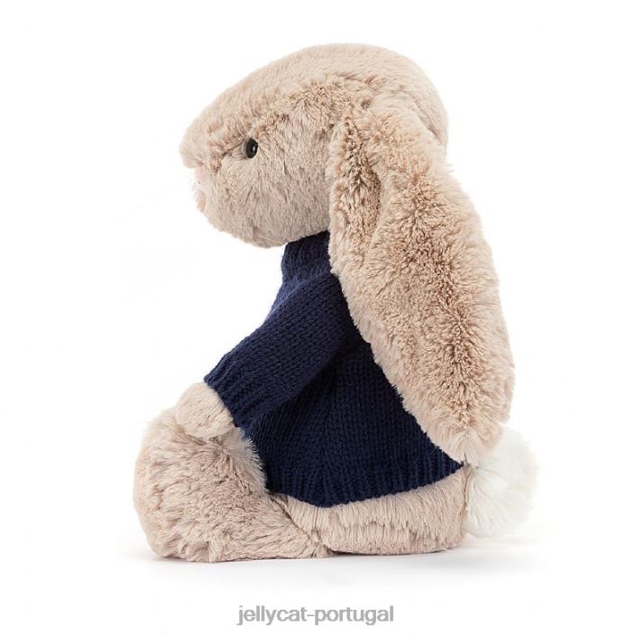 coelhinho tímido com suéter azul marinho personalizado bege Jellycat 00FBB147 brinquedo