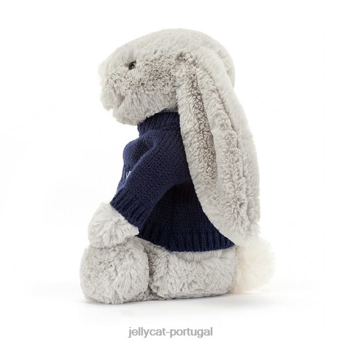 coelhinho tímido com suéter azul marinho personalizado prateado Jellycat 00FBB345 brinquedo