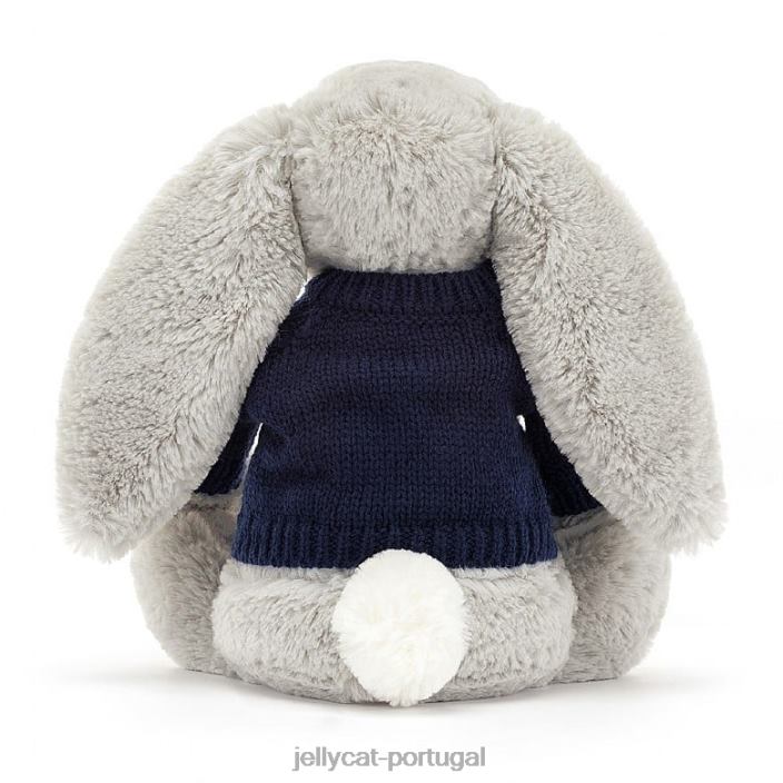 coelhinho tímido com suéter azul marinho personalizado prateado Jellycat 00FBB345 brinquedo