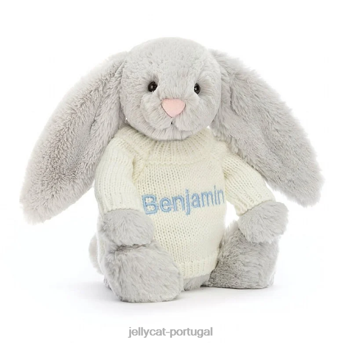 coelhinho tímido com suéter creme prata personalizado Jellycat 00FBB371 brinquedo