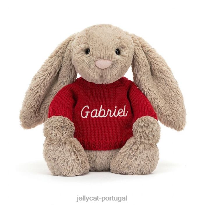 coelhinho tímido com suéter vermelho bege personalizado Jellycat 00FBB178 brinquedo