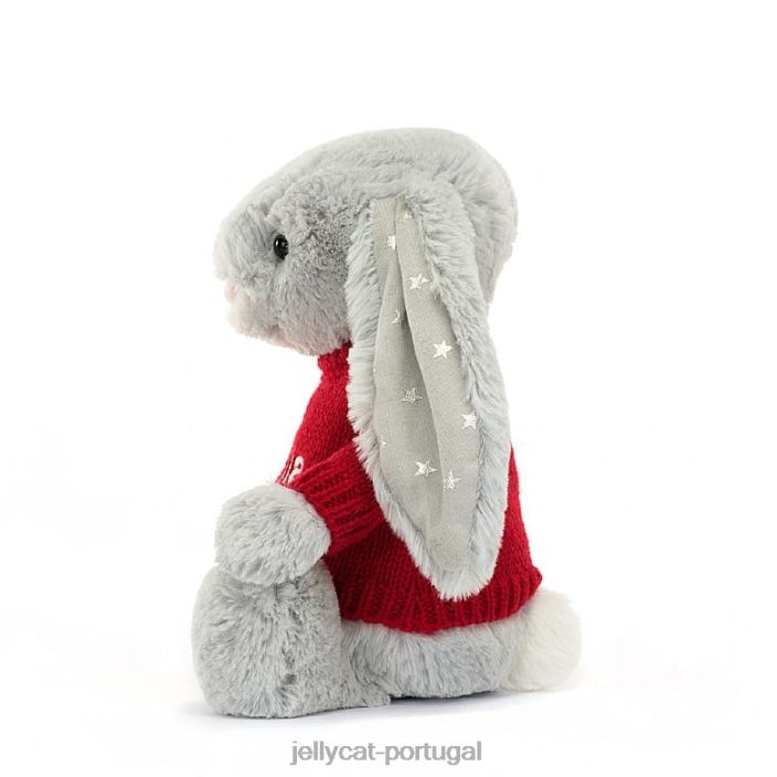 coelhinho tímido e brilhante com suéter vermelho cinza personalizado Jellycat 00FBB416 brinquedo