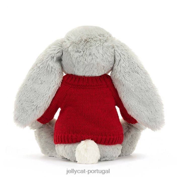 coelhinho tímido e brilhante com suéter vermelho cinza personalizado Jellycat 00FBB416 brinquedo