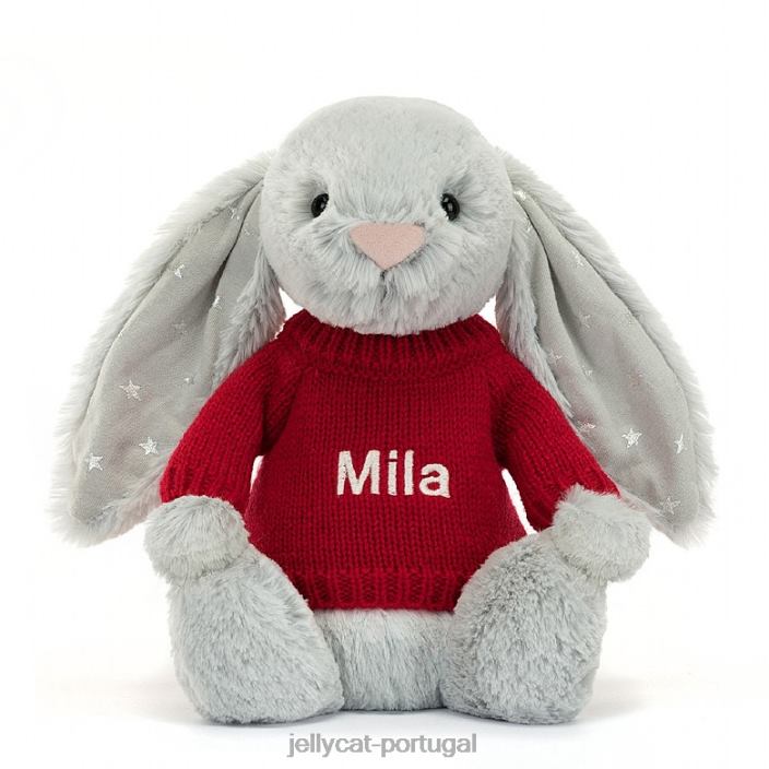 coelhinho tímido e brilhante com suéter vermelho cinza personalizado Jellycat 00FBB416 brinquedo