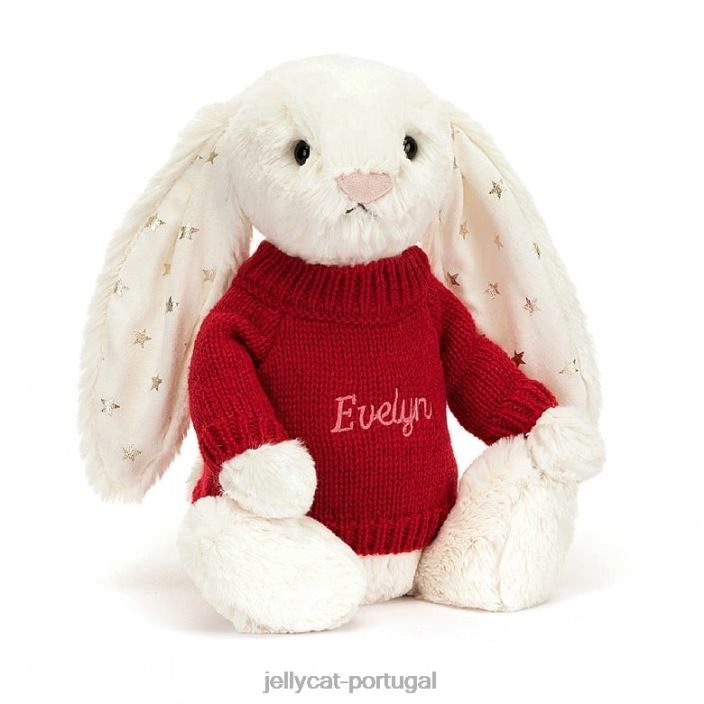 coelhinho tímido e cintilante com suéter vermelho creme personalizado Jellycat 00FBB213 brinquedo