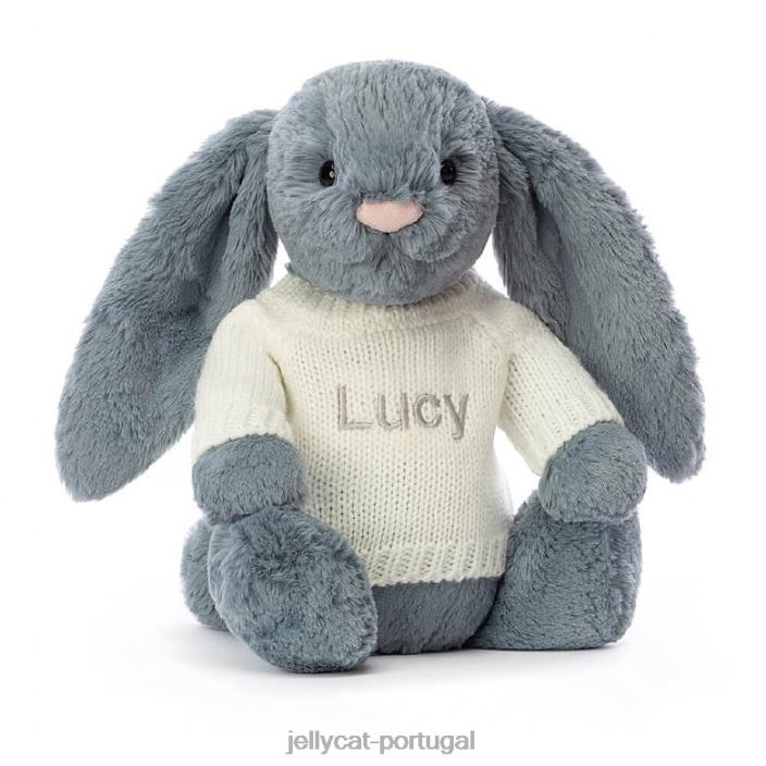 coelhinho tímido e escuro com suéter creme azul personalizado Jellycat 00FBB266 brinquedo