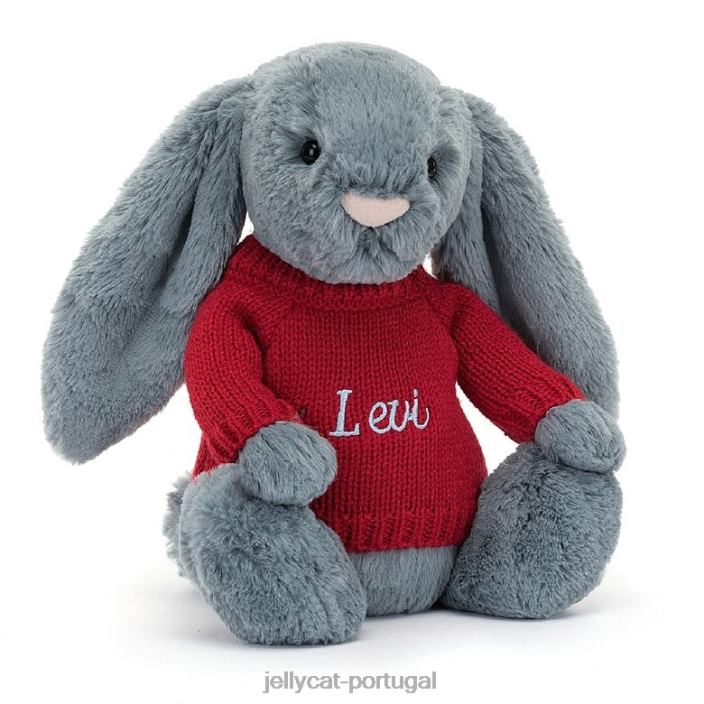 coelhinho tímido e escuro com suéter vermelho azul personalizado Jellycat 00FBB473 brinquedo