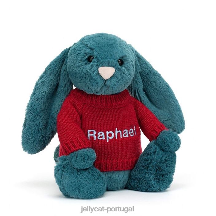 tímido coelhinho azul mineral com suéter vermelho personalizado azul colbalt Jellycat 00FBB415 brinquedo