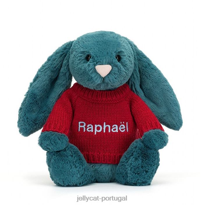 tímido coelhinho azul mineral com suéter vermelho personalizado azul colbalt Jellycat 00FBB415 brinquedo