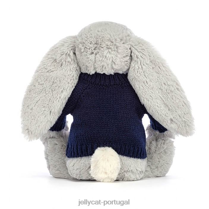 tímido coelhinho brilhante com suéter azul marinho personalizado cinza Jellycat 00FBB356 brinquedo