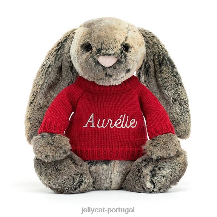 tímido coelhinho de coelho com suéter vermelho personalizado cinza Jellycat 00FBB414 brinquedo