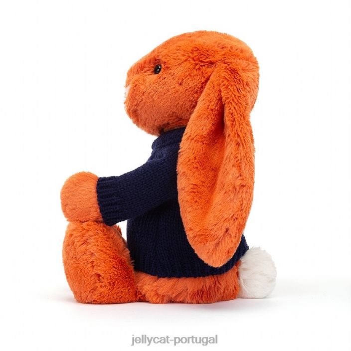 tímido coelhinho tangerina com suéter azul marinho personalizado laranja Jellycat 00FBB508 brinquedo