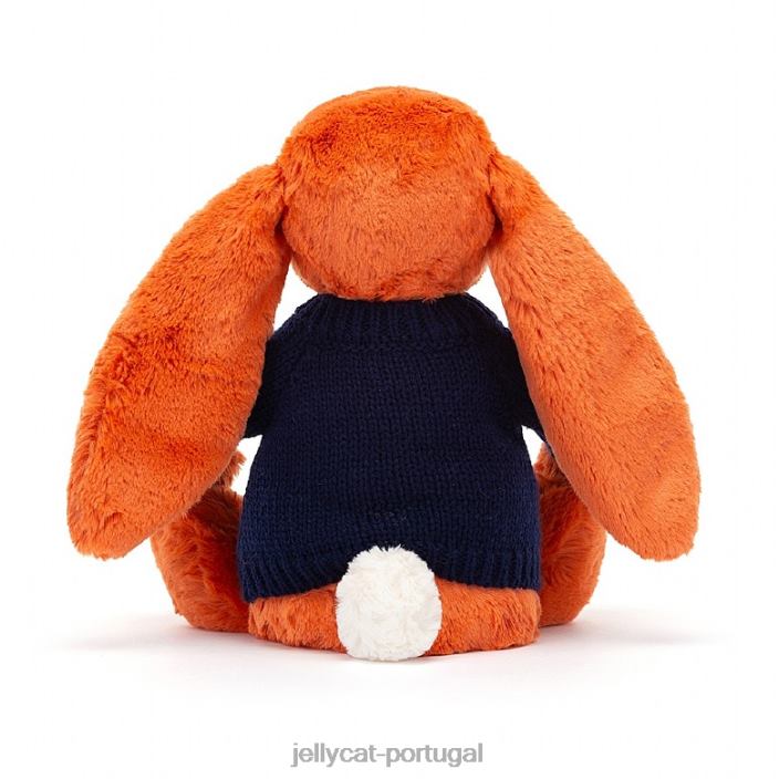 tímido coelhinho tangerina com suéter azul marinho personalizado laranja Jellycat 00FBB508 brinquedo