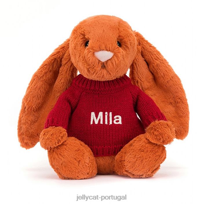 tímido coelhinho tangerina com suéter vermelho laranja personalizado Jellycat 00FBB509 brinquedo