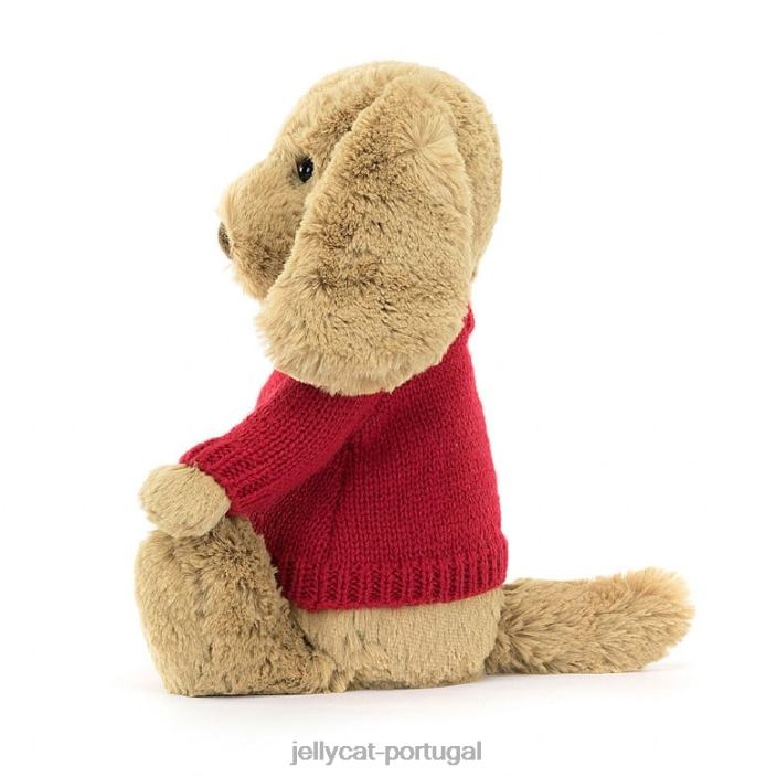 cachorrinho caramelo tímido com suéter vermelho bege personalizado Jellycat 00FBB158 brinquedo