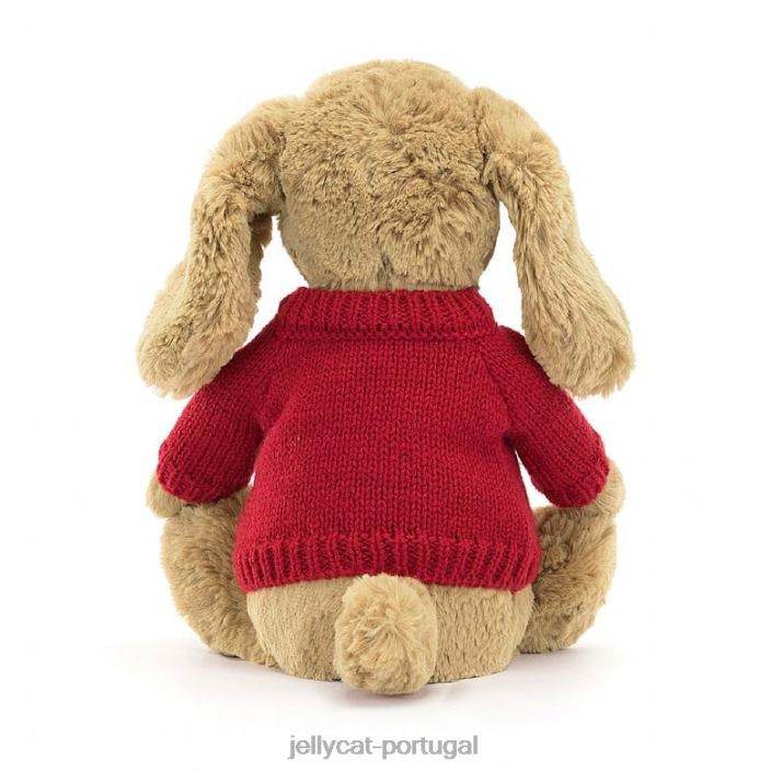cachorrinho caramelo tímido com suéter vermelho bege personalizado Jellycat 00FBB158 brinquedo