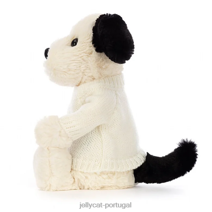 cachorrinho tímido preto e creme com suéter creme personalizado preto e branco Jellycat 00FBB256 brinquedo