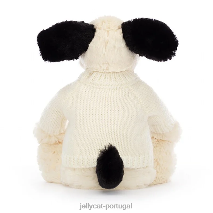 cachorrinho tímido preto e creme com suéter creme personalizado preto e branco Jellycat 00FBB256 brinquedo