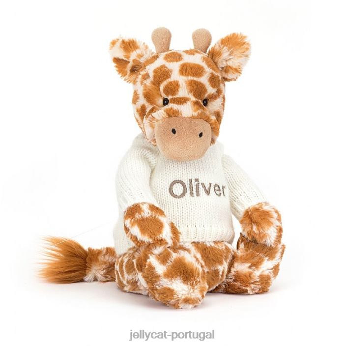 girafa tímida com suéter creme laranja personalizado Jellycat 00FBB240 brinquedo