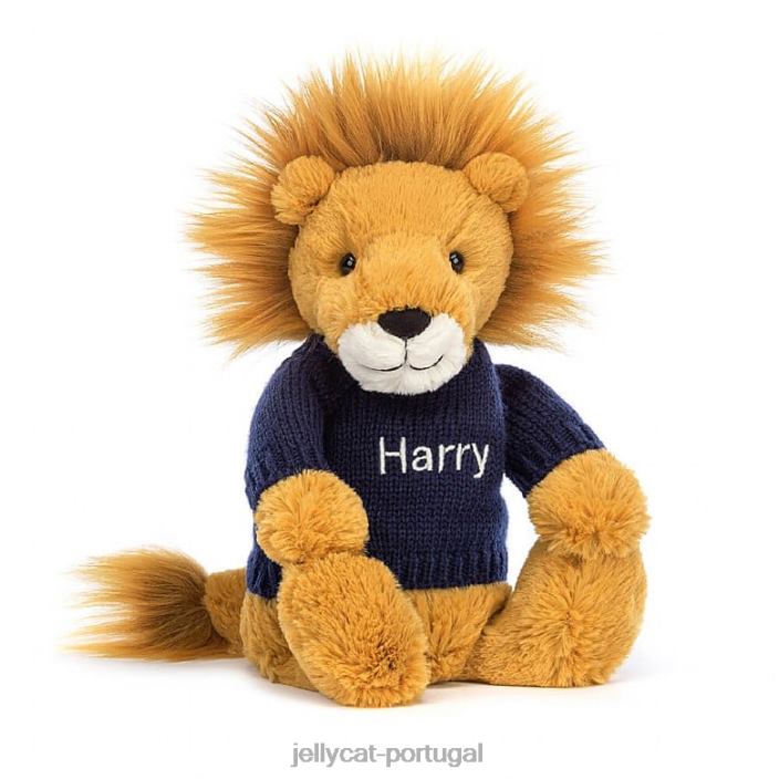 leão tímido com suéter azul marinho personalizado amarelo Jellycat 00FBB534 brinquedo