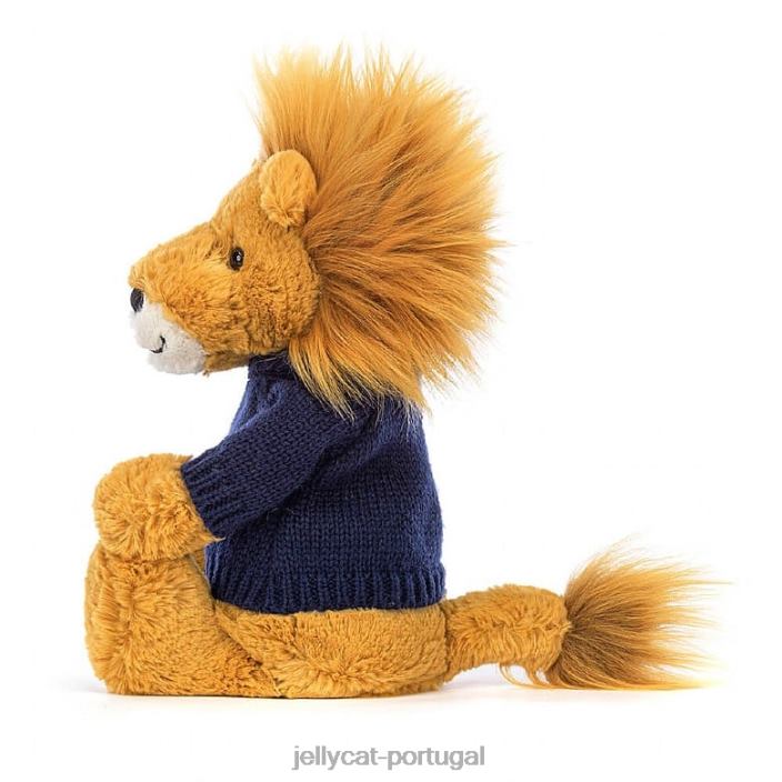 leão tímido com suéter azul marinho personalizado amarelo Jellycat 00FBB534 brinquedo