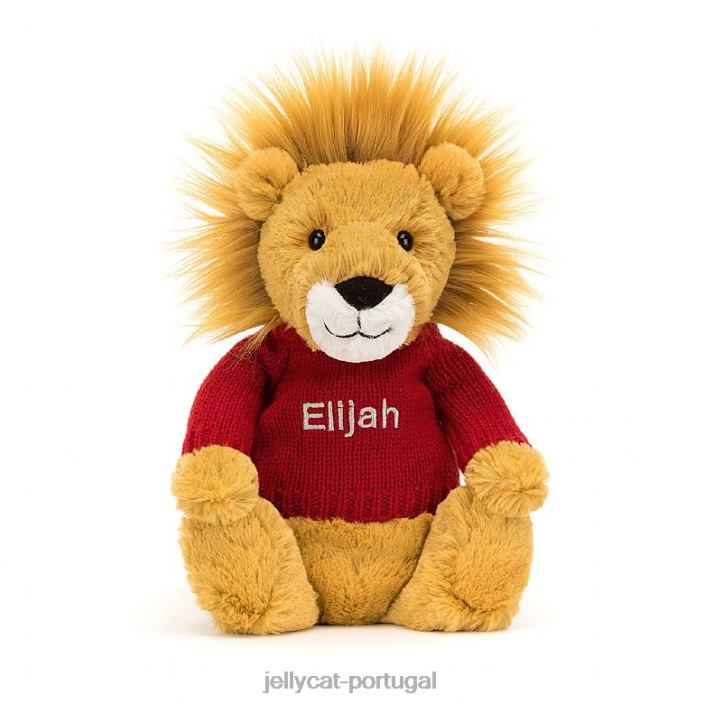 leão tímido com suéter vermelho personalizado amarelo Jellycat 00FBB546 brinquedo