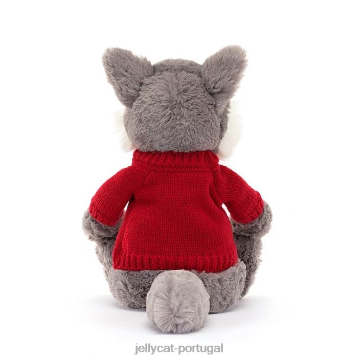 lobo tímido com suéter vermelho personalizado cinza e branco Jellycat 00FBB241 brinquedo