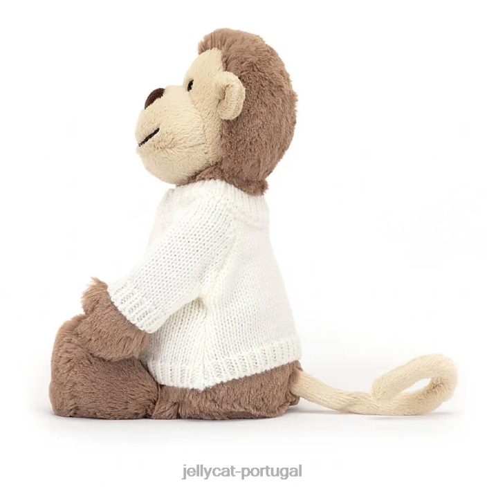 macaco tímido com suéter creme personalizado marrom Jellycat 00FBB191 brinquedo