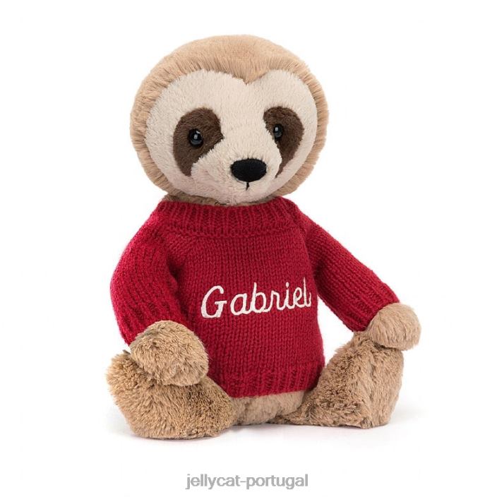 preguiça tímida com suéter vermelho bronzeado personalizado Jellycat 00FBB205 brinquedo