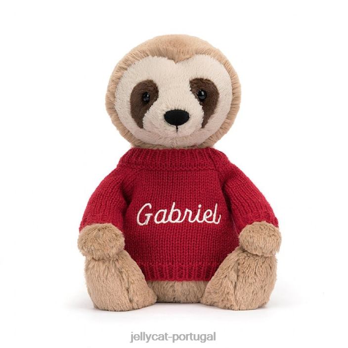 preguiça tímida com suéter vermelho bronzeado personalizado Jellycat 00FBB205 brinquedo