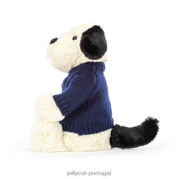tímido cachorrinho preto e creme com suéter azul marinho personalizado preto e branco Jellycat 00FBB282 brinquedo