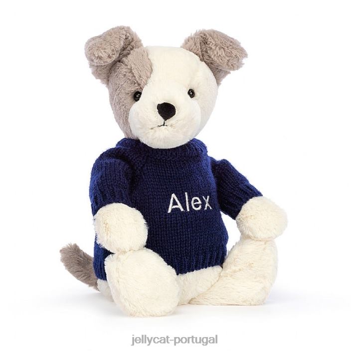 terrier tímido com suéter azul marinho personalizado cinza e branco Jellycat 00FBB516 brinquedo