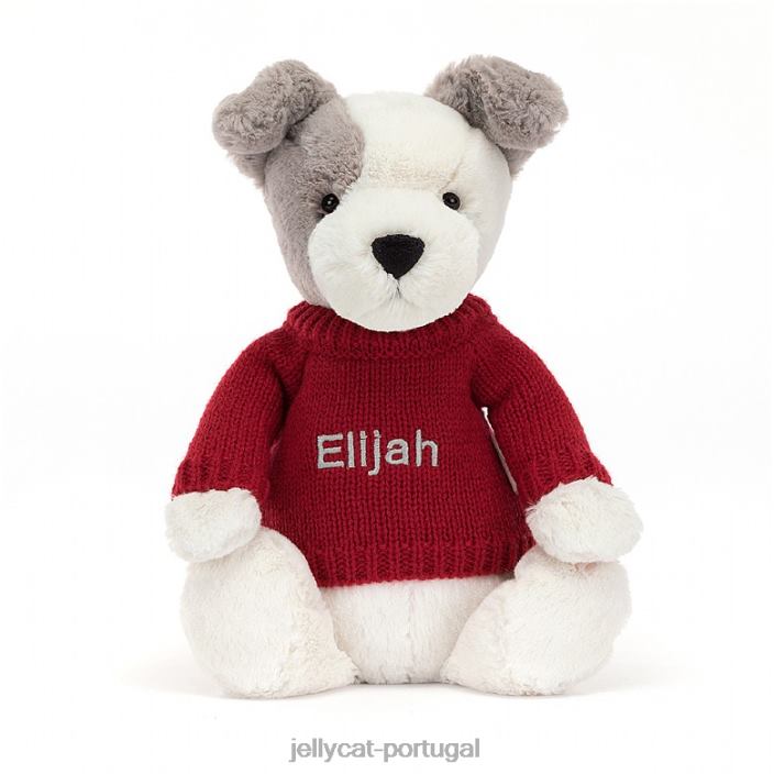 terrier tímido com suéter vermelho personalizado cinza e branco Jellycat 00FBB515 brinquedo