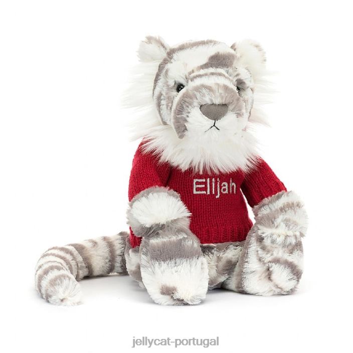 tigre de neve tímido com suéter vermelho personalizado cinza e branco Jellycat 00FBB581 brinquedo