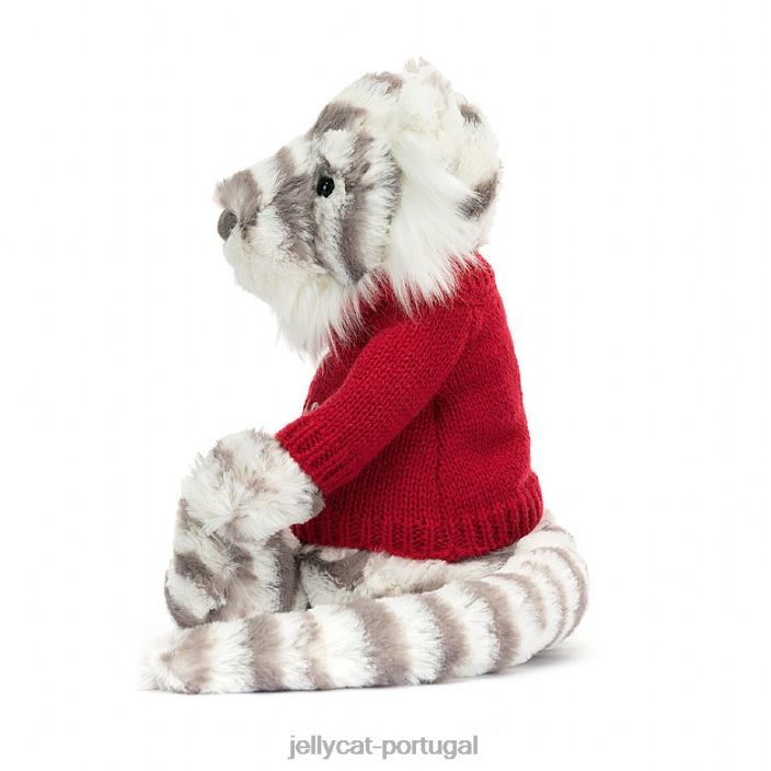 tigre de neve tímido com suéter vermelho personalizado cinza e branco Jellycat 00FBB581 brinquedo