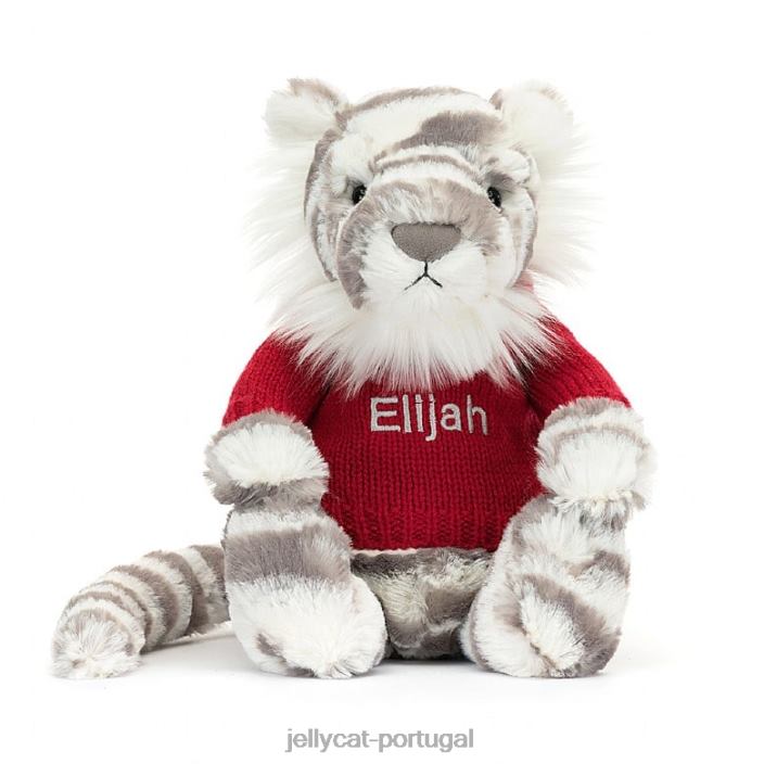 tigre de neve tímido com suéter vermelho personalizado cinza e branco Jellycat 00FBB581 brinquedo